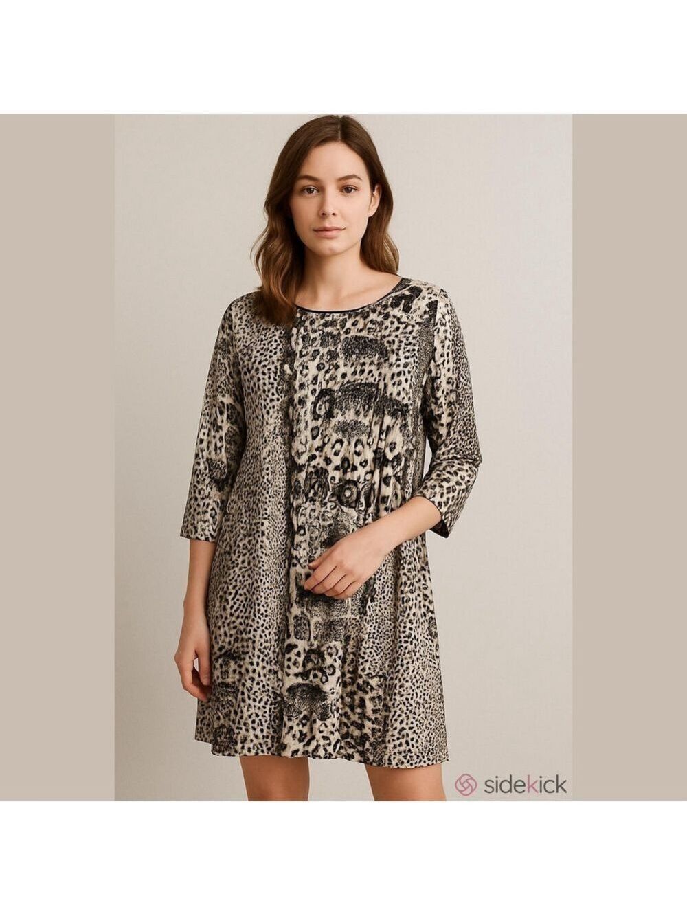 Style &Co. Mini Dress, Long Tunic,Petite Large. Abstract Animal Print, Beaded .